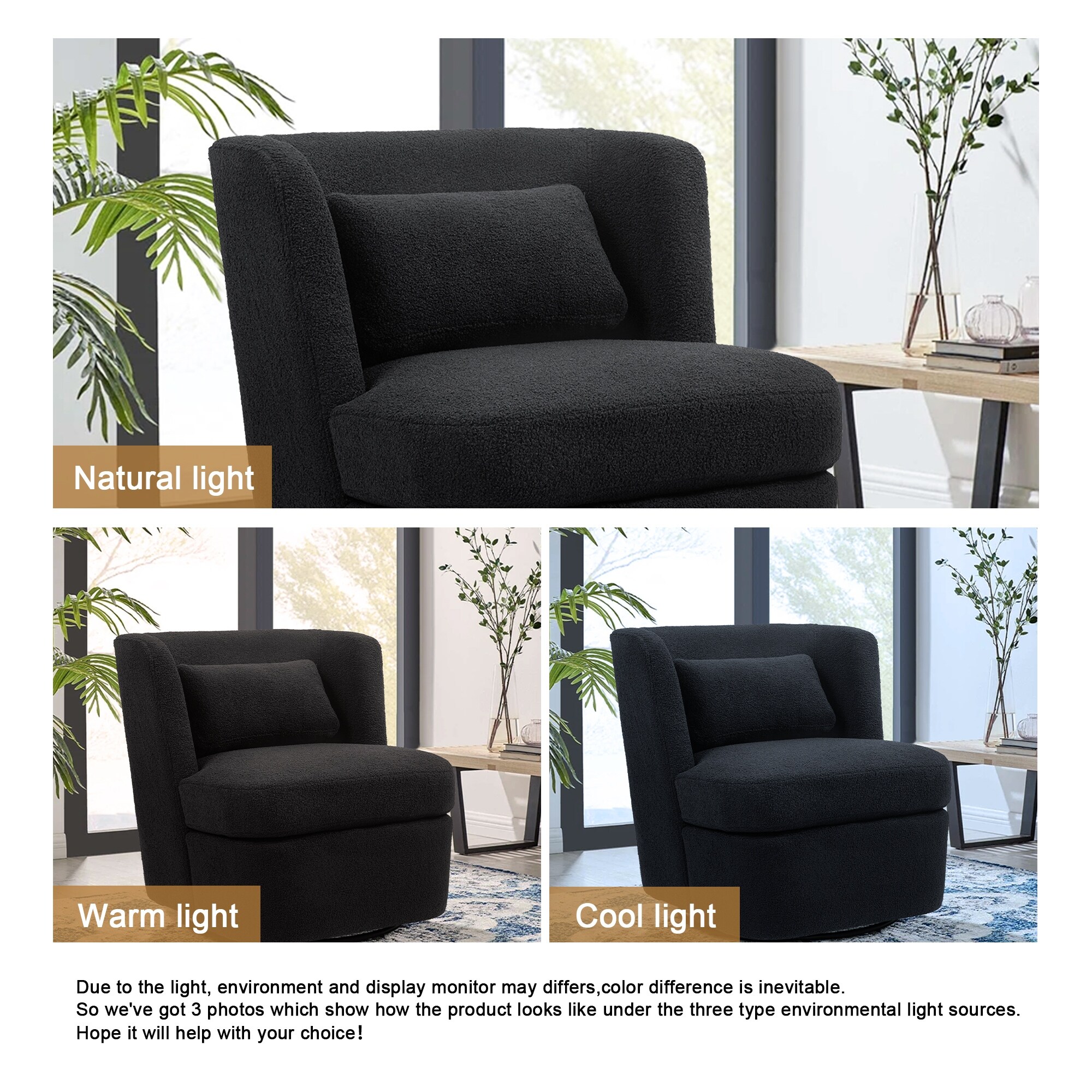 Upholstered Accent Swivel Barrel Chair with pillow
