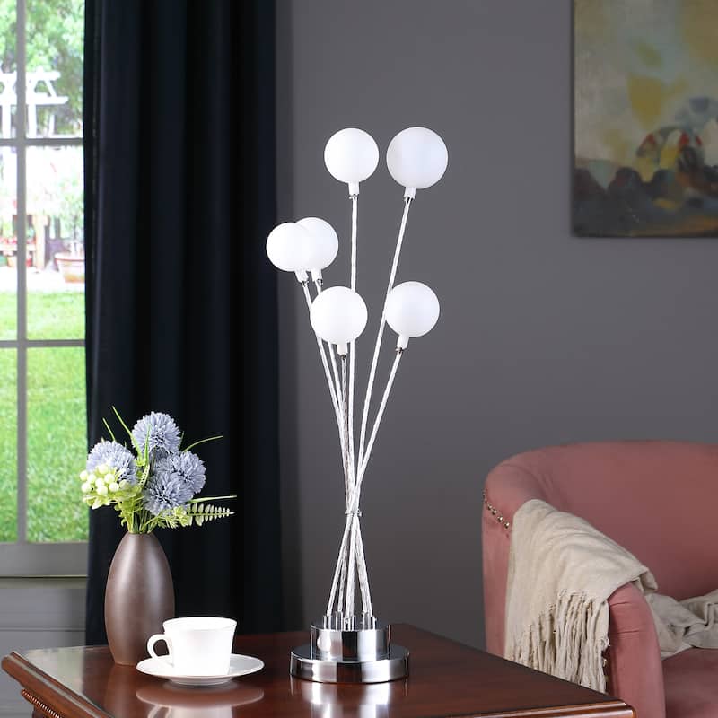 27.5 In. 6-Light Acrylic Globe Metal LED Yellow Gold Table Lamp - Chrome Silver