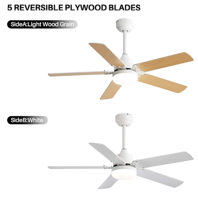 42"/52" Ceiling Fan with Remote,Dual Blade Finish,3CCT LED Light,Plywood Blades,Flush Mount and Downrod Mount