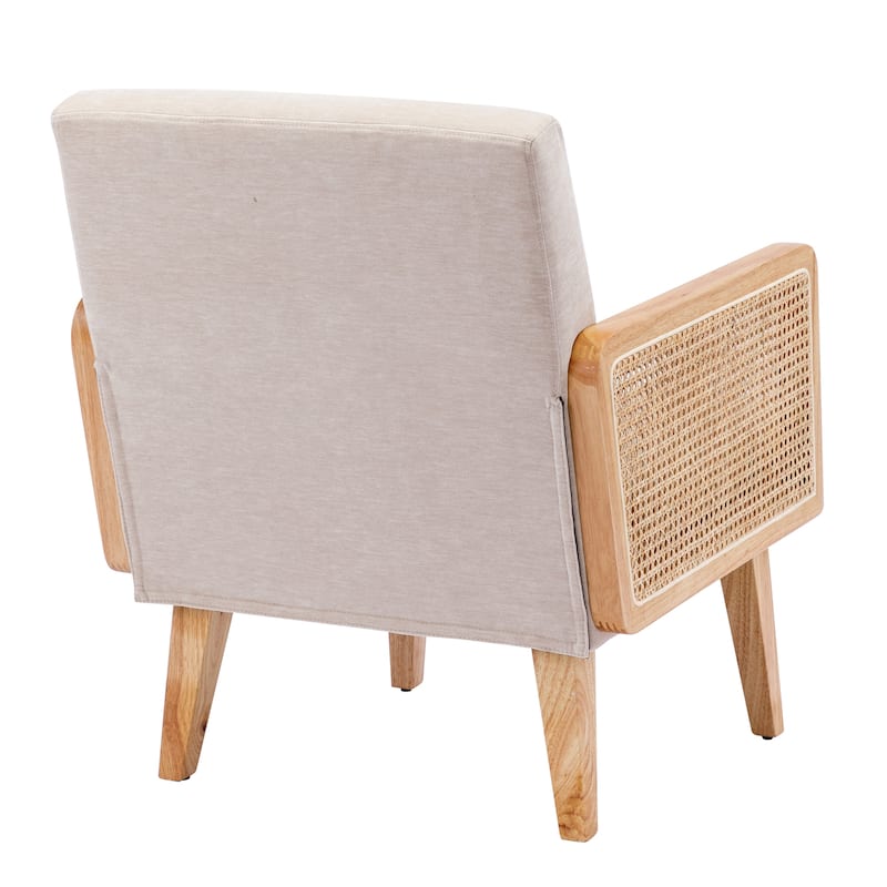 Rattan Armrest Fabric Upholstered Accent Chair