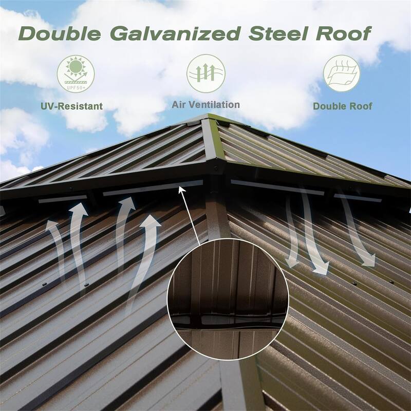 12' X 14' Aluminum Metal Gazebo with Galvanized Steel Double Roof Canopy