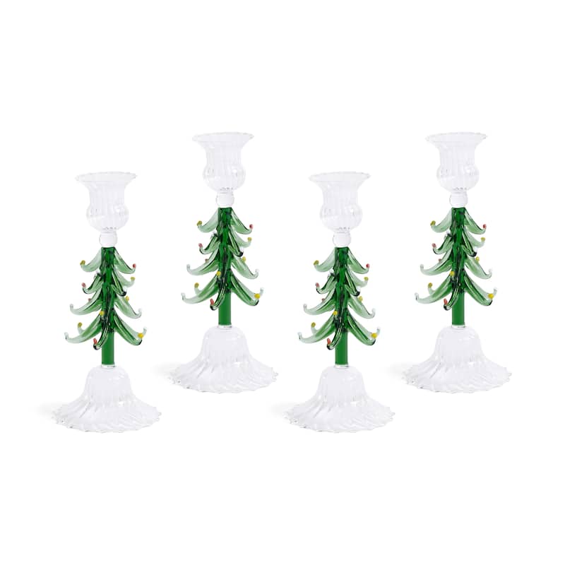 Holiday 8.25" Tall Tree Taper Candle Holders, Set of 4