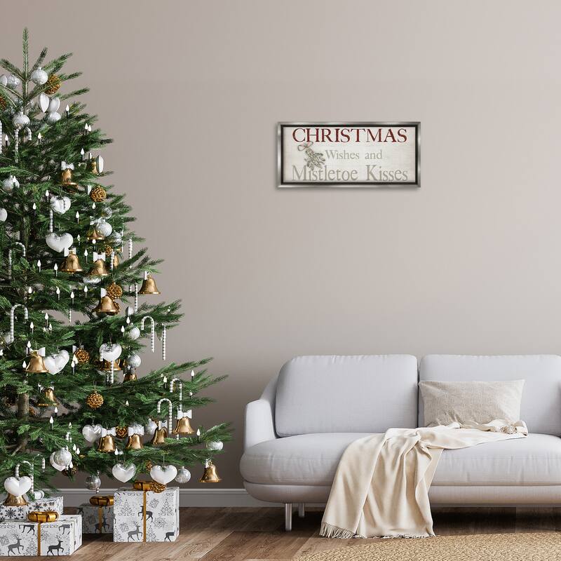 Stupell Christmas Wishes & Mistletoe Kisses Framed Floater Canvas Wall Art Design By Susie Boyer