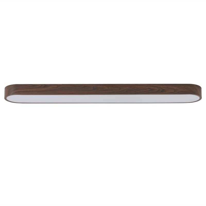 Modern Linear Flush Mount Ceiling Light Matte White Metal with Wood Grain Accent Milky White Diffuser