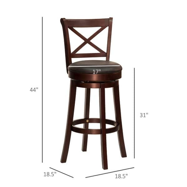 HOMCOM Traditional Bar Stool, 31 Inch Seat Height Swivel PU Leather ...