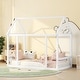 preview thumbnail 4 of 17, Twin Size Floor Wooden Bed with House Roof Frame and Safety Guardrails