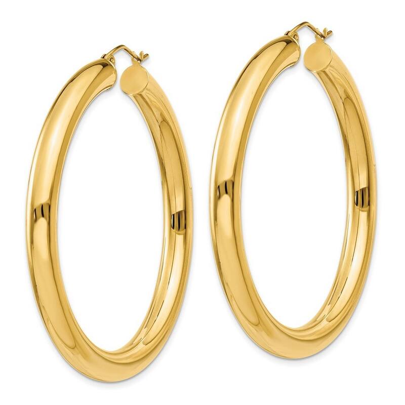 Curata 14k Yellow Gold Polished 5mm Solid Classic Tube Hoop Earrings - 30mm - 50mm