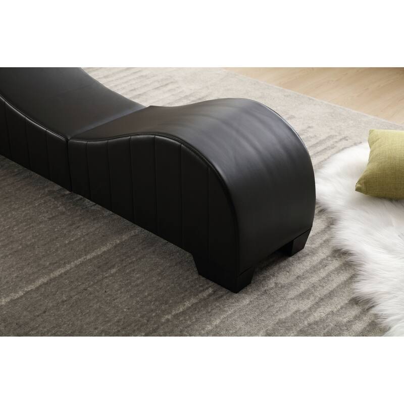 Black Modern 62.2" Chaise Longue Chair with Solid Wood Curved Frame for Stretching