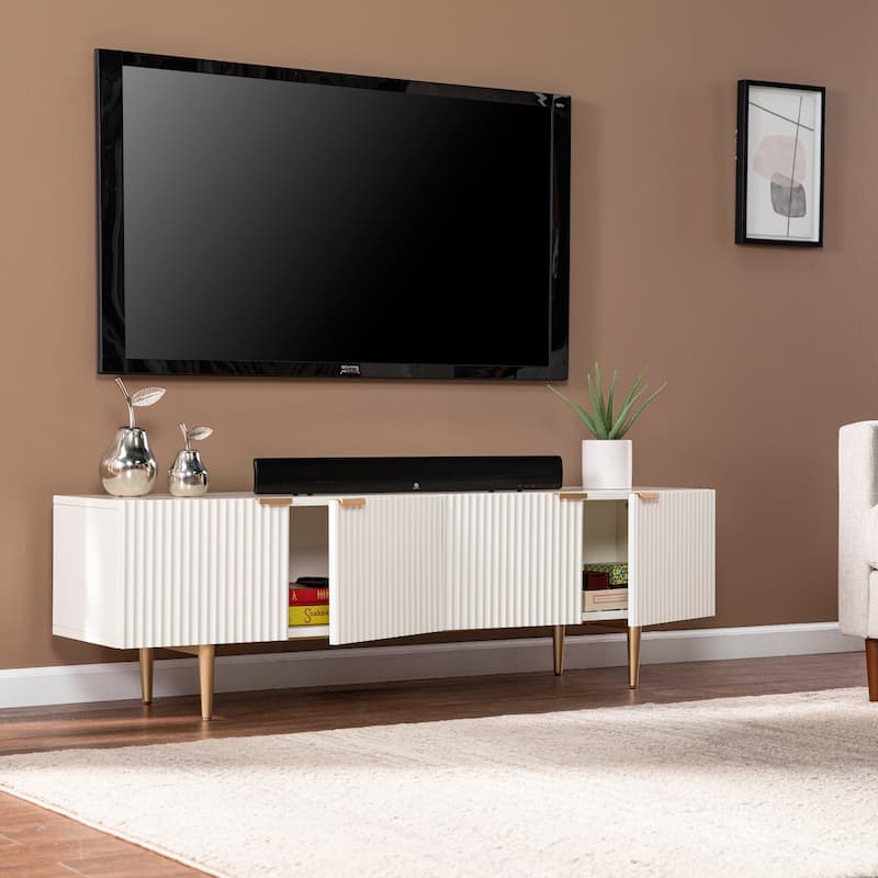 SEI Furniture Parkglen Contemporary Ribbed Wood Media TV Stand for TV's up to 58"
