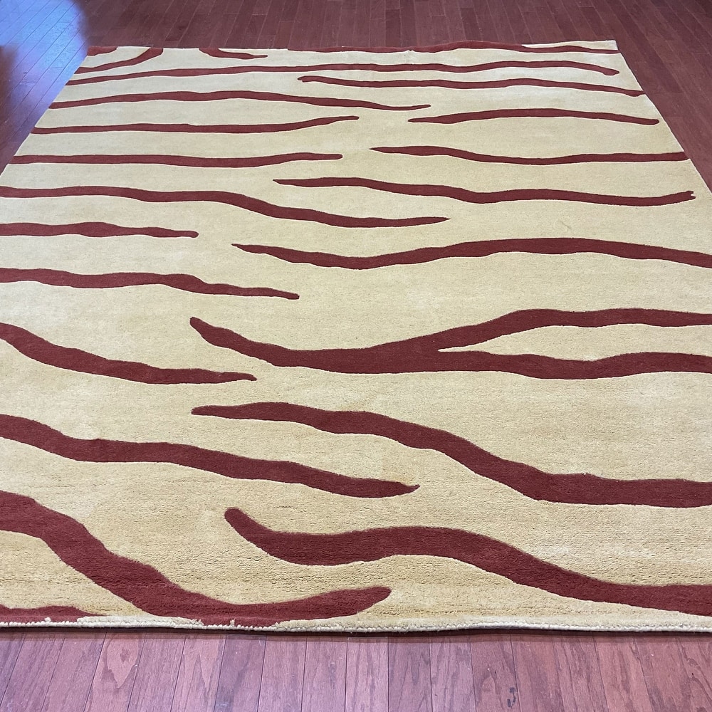 HERAT ORIENTAL Handmade Zebra Stripe Wool Rug