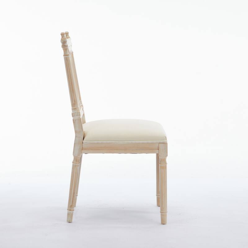Antique Linen Fabric Upholstered 2 Piece Kitchen Dining Chair with Cushions, Wooden Legs for Dining Room Living Room Bedroom
