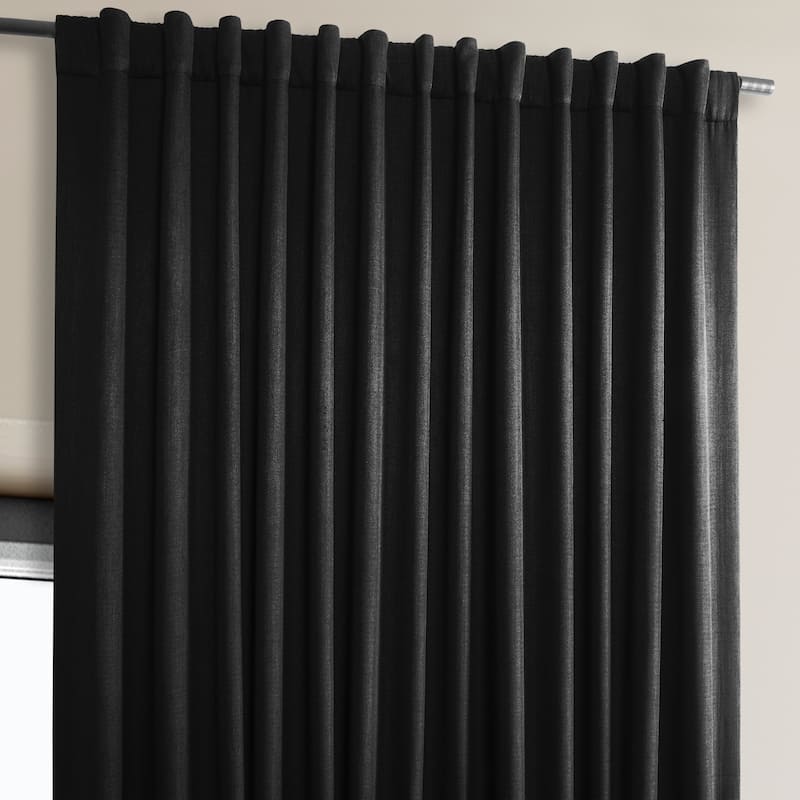 Exclusive Fabrics Faux Linen Extra Wide Room Darkening Curtains Panel - Versatile Privacy Drapery for Wide Windows (1 Panel) - 100 X 96 - Essential Black