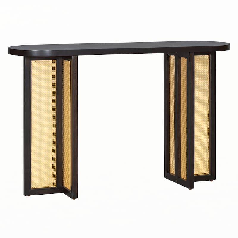 Farmhouse Rattan Console Table Entryway Table,Espresso