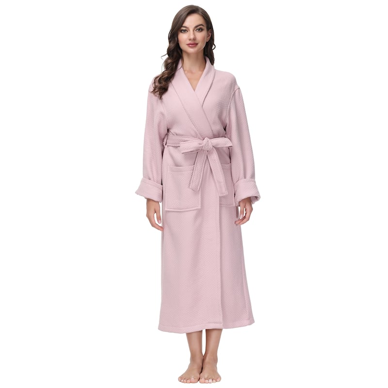 INK+IVY Diamond Waffle 100% Cotton Bathrobe - S/M - Rose