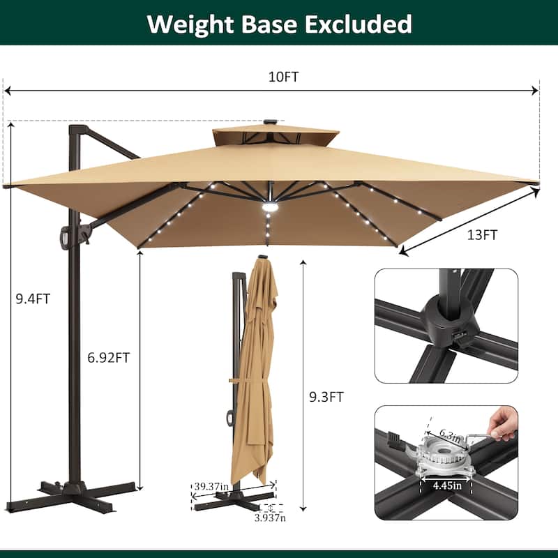 Pellebant 10 X 10 Ft Outdoor Square Patio Offset Umbrella, Base Not Included