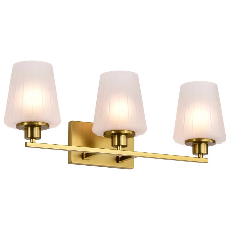 Lune 3 Light Vanity Vintage Brass Finish Etched White Glass - Vintage Brass