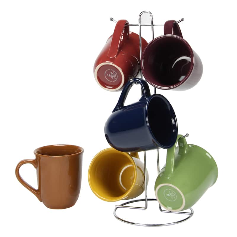 Cafe Amaretto 7 Piece 15 Ounce Mug Set With Wire Rack