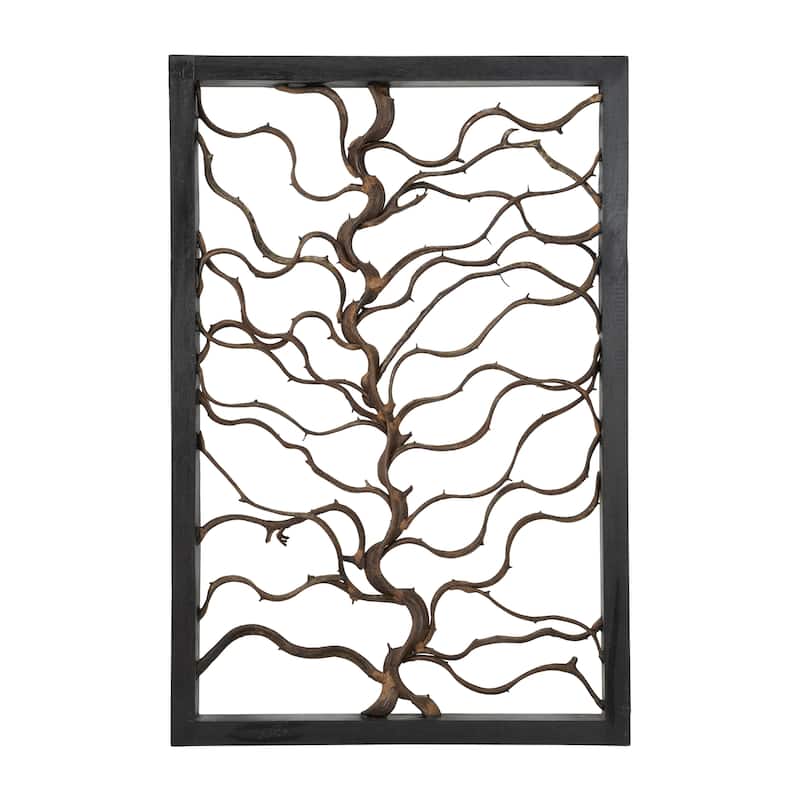 Wood Tree Branch Home Wall Decor with Black Frame - Brown - Roche River Decor