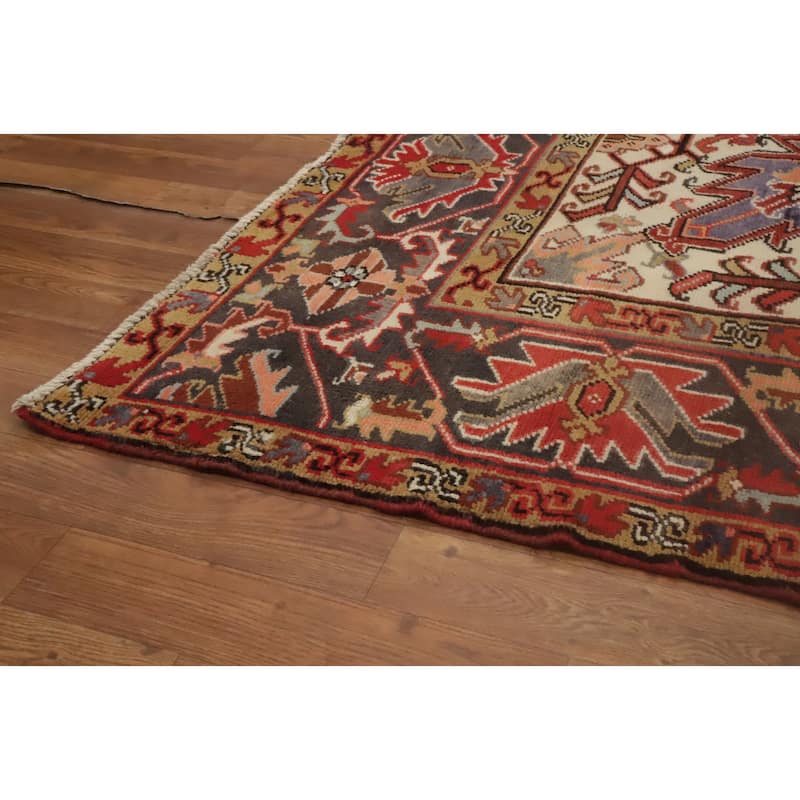 Hand Knotted Oriental 100% Wool Carpet Traditional Medallion Oranges & Rust Heriz Area Rug - 10' 7'' X 7' 9''