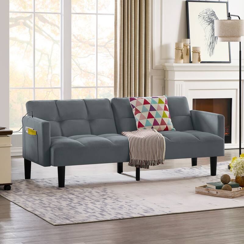 Velvet Futon Couch Sofa Lounge Sofa with Adjustable Backrest, Convertible Folding Sofa Bed Sleeper Sofa