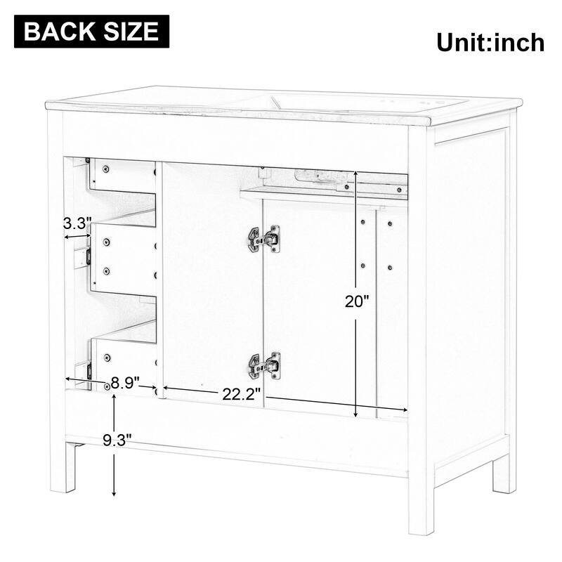 24 inch MDF Bathroom Vanity with Sink Top, Bathroom Vanity Cabinet with Two Doors and Three Drawers