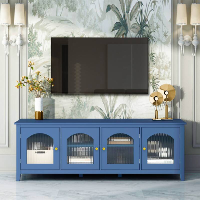 71-inchstylishTVcabinet Entertainment CenterTV stand,TVConsoleTable, Media Console,solidwood frame,Changhong glass door - Antique Blue