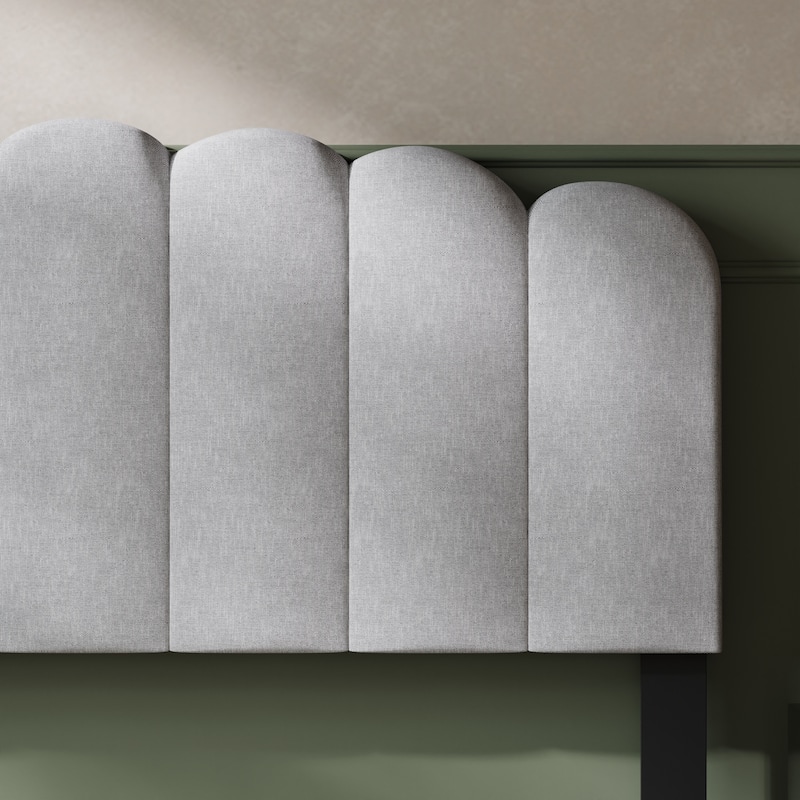 Queen Size Bed Frame Platform with Scalloped Pattern Headboard