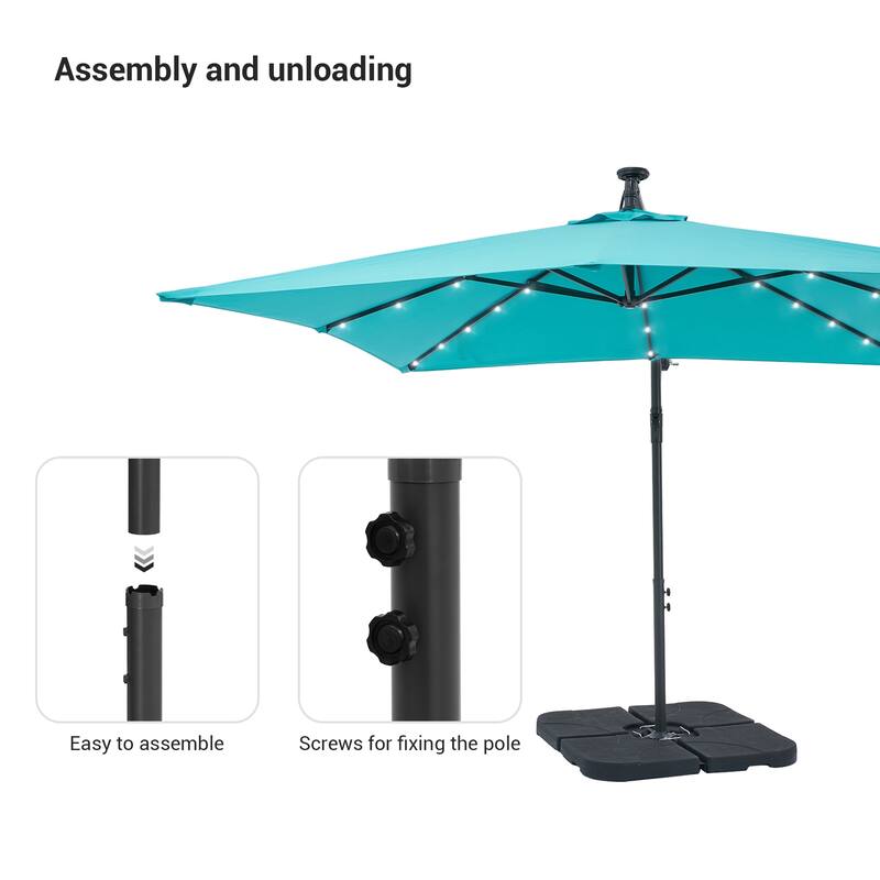 LIVOOSUN 8.2Ft LED Square Offset Hanging Patio Umbrellas w/Base