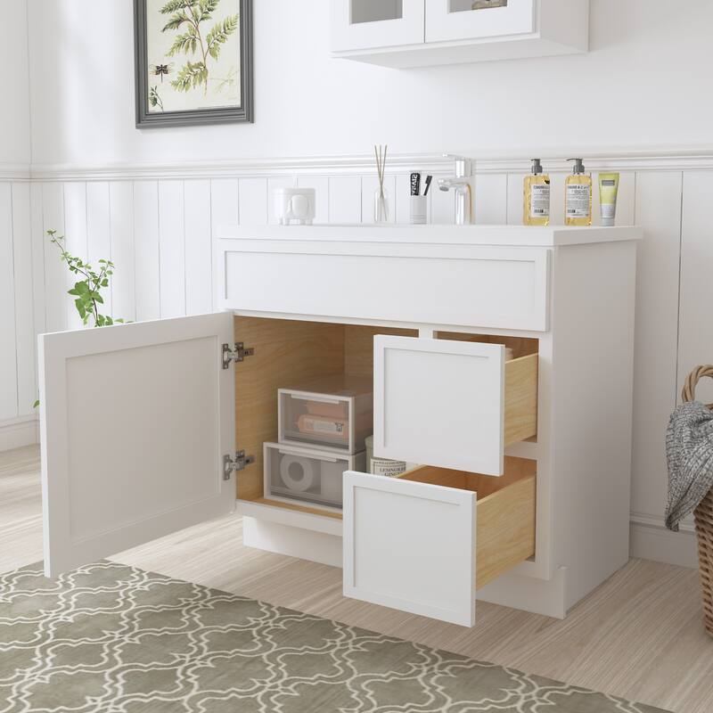 Vanity Art 36" Freestanding Single Base 2 Drawers Storage Cabinet with Soft Close Door