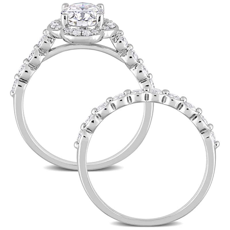 Miadora 1 7/8ct DEW Oval-cut Moissanite Floral Halo Bridal Ring Set in Sterling Silver