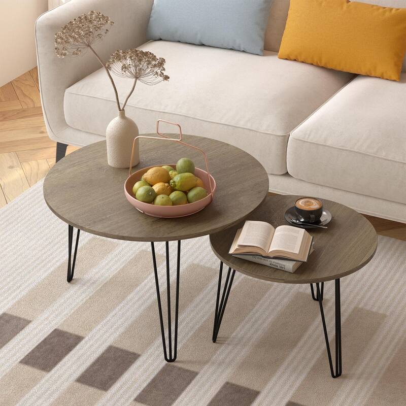 Round Nesting Table End Table Sofa Side Table Set of 2