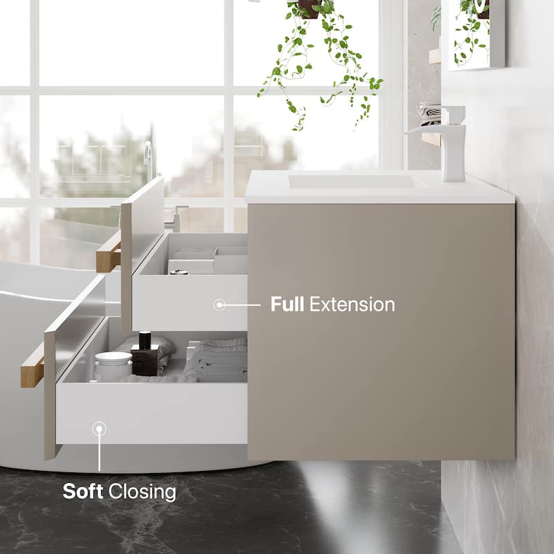 Element 32"W Wall Mount Bath Vanity with WH Solid Surface Top