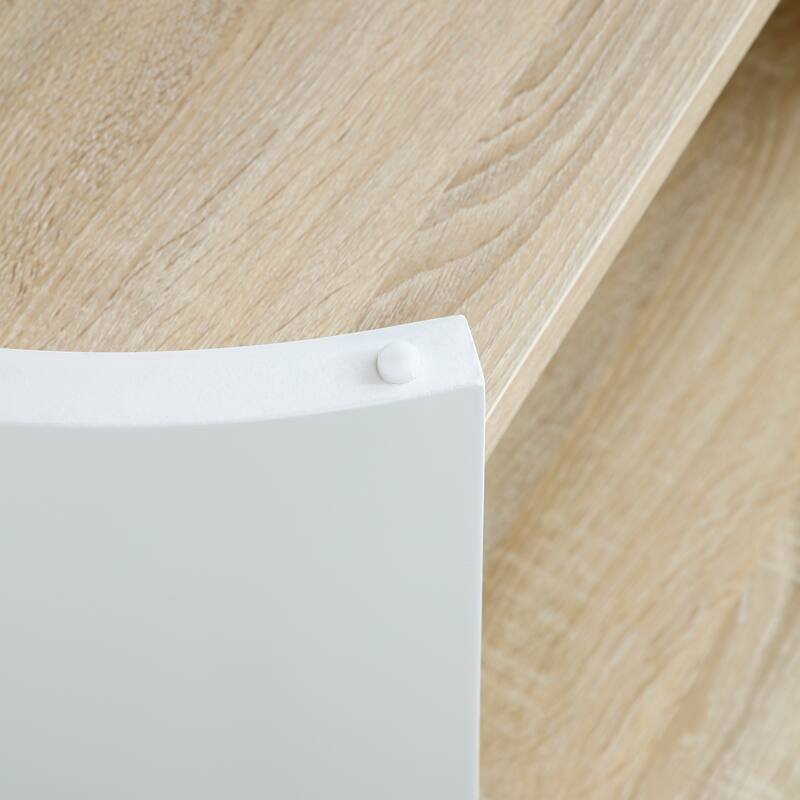 31" Coffee Table Side Table with Storage Shelf, White Natural End Table Center Table Accent Table Sofa Table