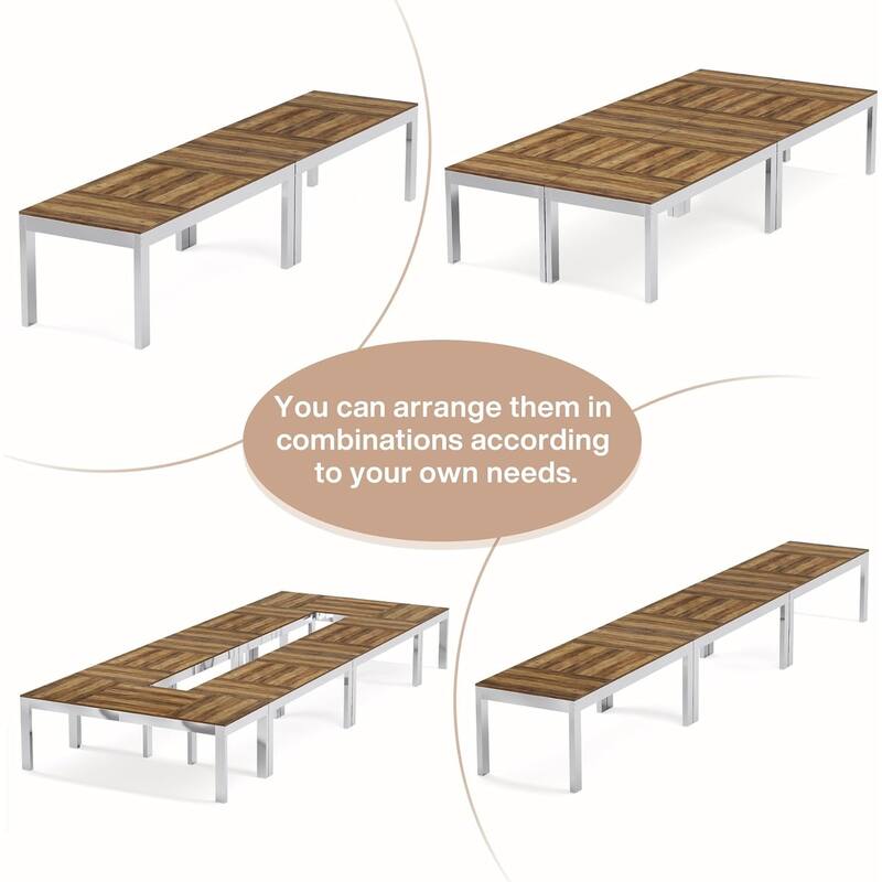 6.5 FT Conference Table, 78 inch Modern Rectangular Meeting Table with Mirrored Metal Legs