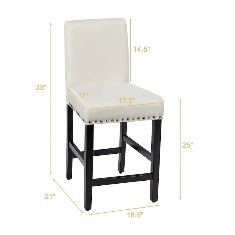 Costway Set of 2 25'' Kitchen Breakfast Chairs Nailhead Bar Stools