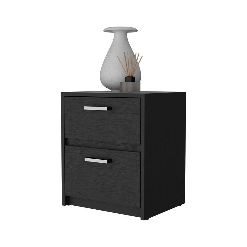 Modern 2-Drawer Nightstand with Metal Handles