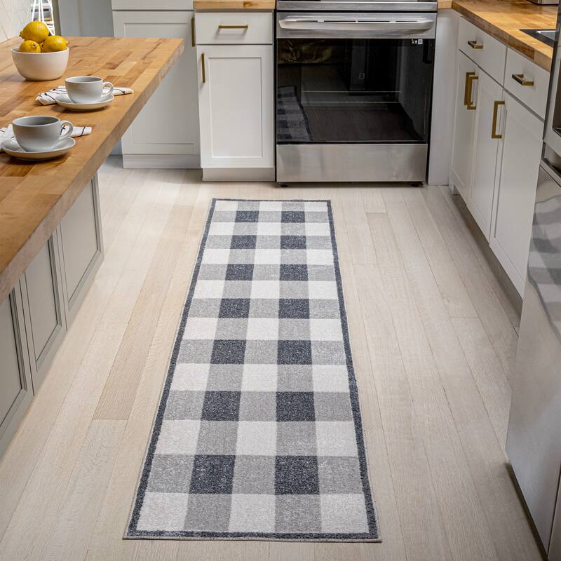 JONATHAN Y Shutter Gradient Plaid Cottage Machine-Washable Light Gray/Dark Gray/Cream Area Rug