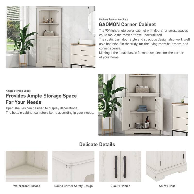 Tall Corner Cabinet with Doors - Beige