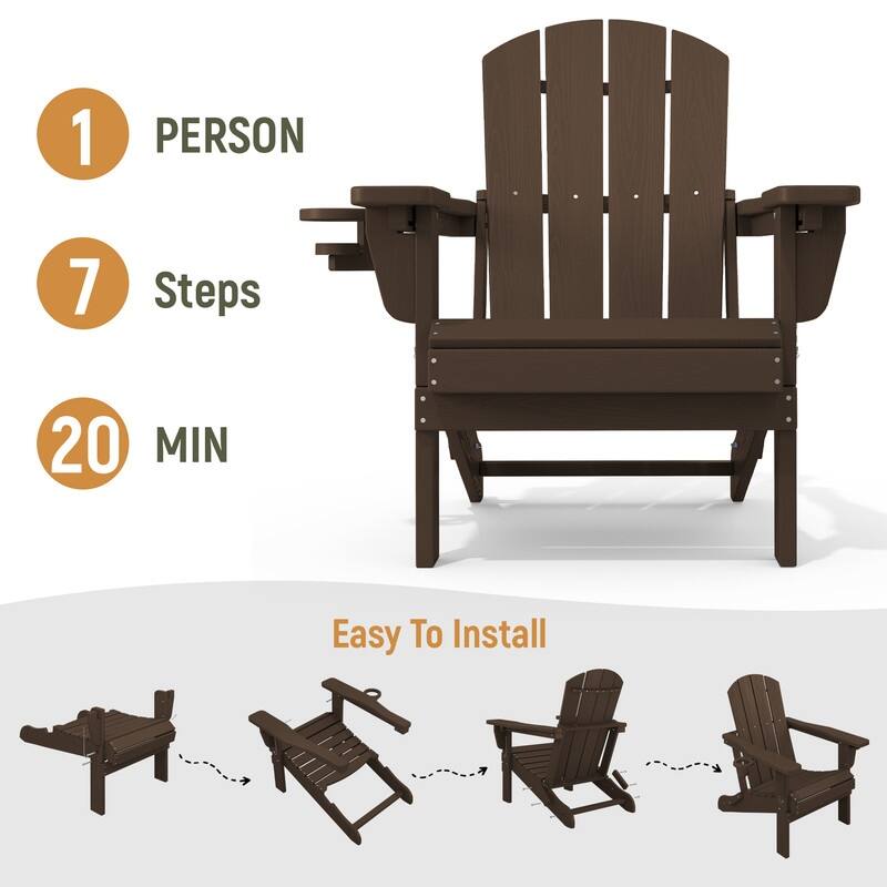 3-Position Reclining Folding Outdoor Chair – PE Wood Grain, Weather-Resistant