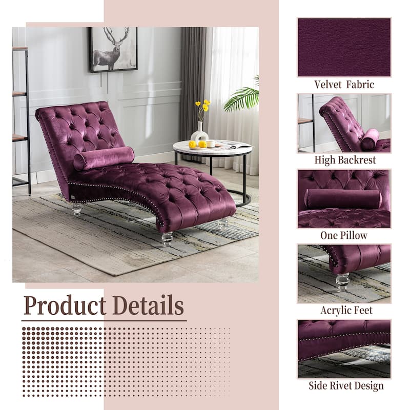 PUrple 63.98" Buttons Tufted Chaise Lounge Chair with Pillow