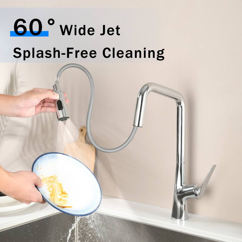 Professional Kitchen Faucet - 3 Function 360 Sprayer, One Touch Switching & Fast Connect​