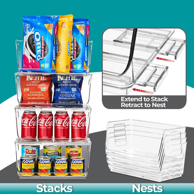 Sorbus Stackable Storage Bins Open Front Clear Stackable Bins for Pantry Kitchen - Clear Pantry Organizer Bins (Small 2 Pack)
