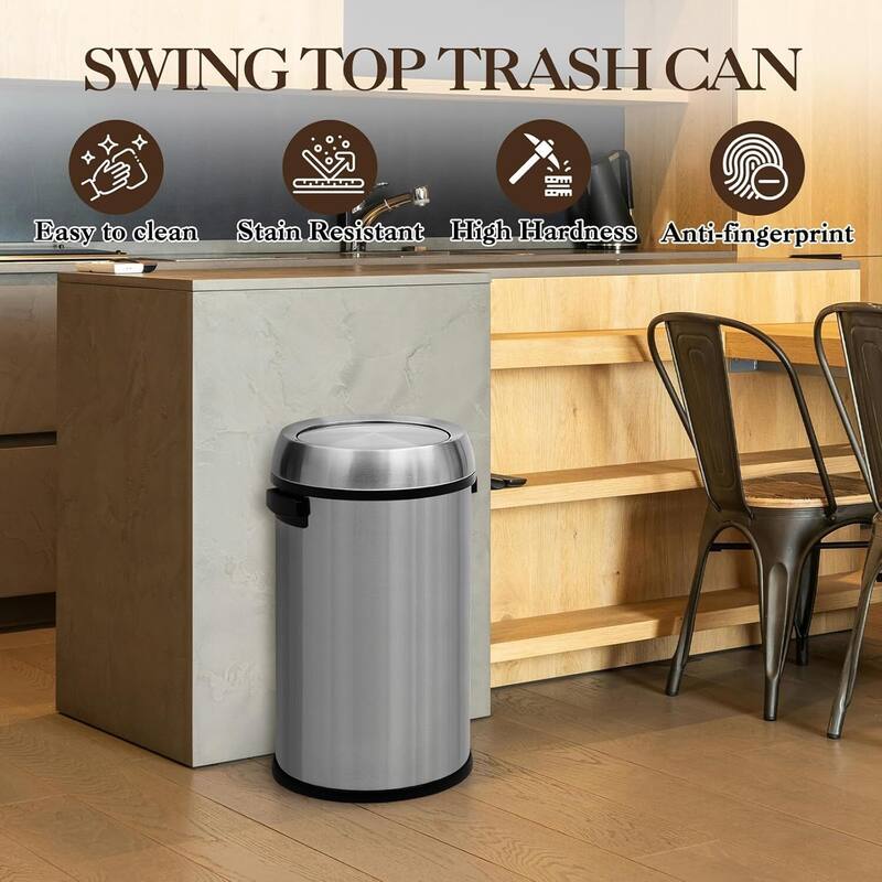 17 Gallon Commercial Stainless Steel Trash Can with Flip-Top