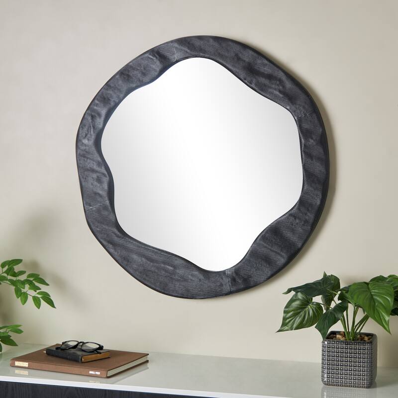 Velvet Wavy Room Wall Mirror - Black - Roche River Decor
