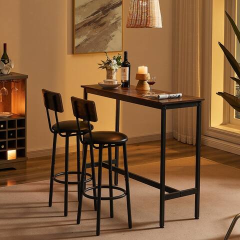 Bar Table Set with 2 Leather Upholstered Bar Stools and 1 Bar Table