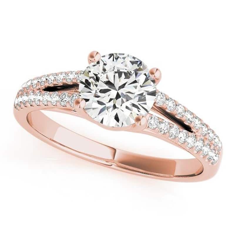 Auriya 14k Gold 1ctw Moissanite and Diamond Engagement Ring 1/5ct TDW - Rose - 5