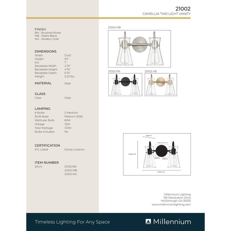 Millennium Lighting Camellia 2/3/4 Light Vanity Fixture