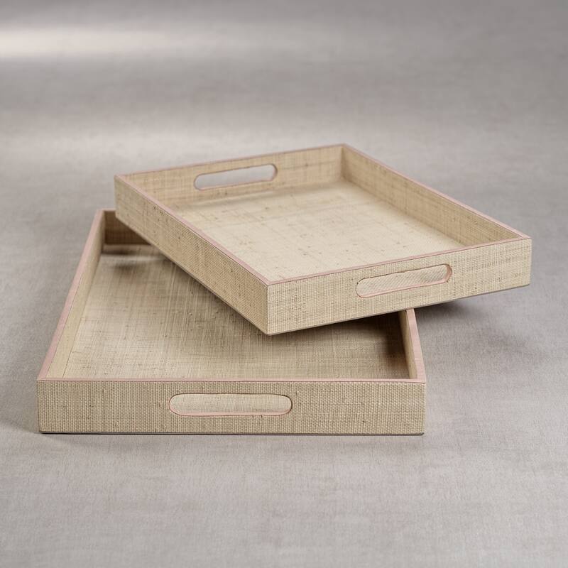 Reggio Natural Fiber Raffia Tray with Leather Trim