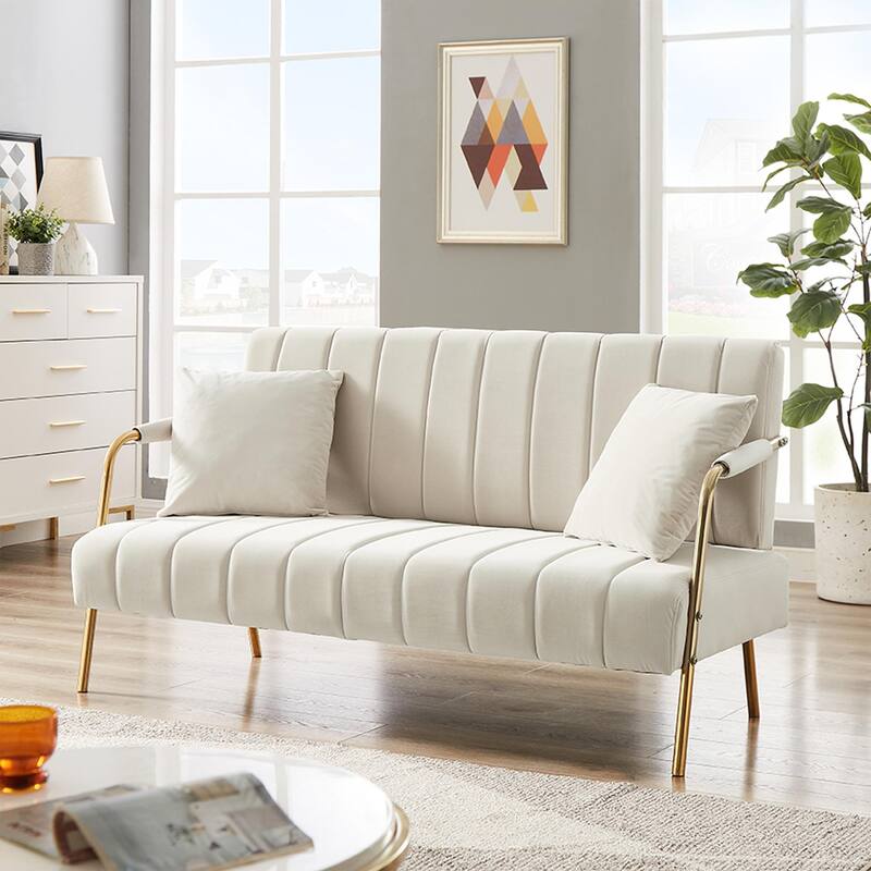 Ouyessir Upholstered Loveseat, Tufted Back Couch, Accent Armchair with 2 Pillows