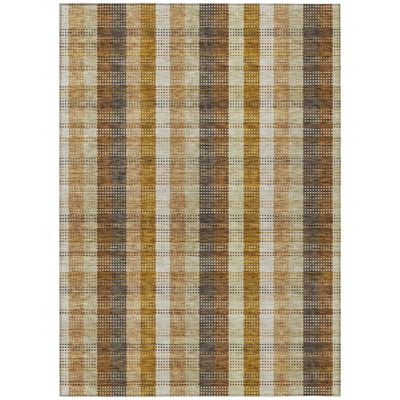 Machine Washable Indoor/ Outdoor Modern Plaid Chantille Rug